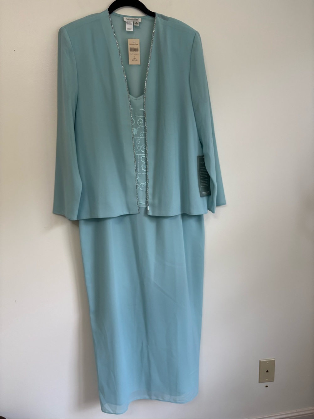 Coldwater Creek Light Blue Embroidered Evening Dress Matching Jacket NWT Sz 16